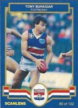 1986 Scanlens VFL #80 Tony Buhagiar Front